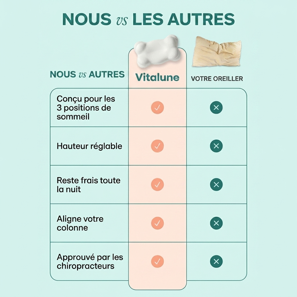 Oreiller Vitalune™ – Soutien ergonomique & alignement cervical